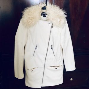 Long Moto Zip Cream Coat